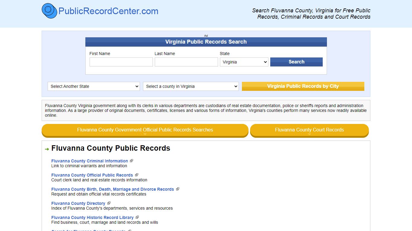 Fluvanna County Virginia Free Public Records - Court Records - Criminal ...